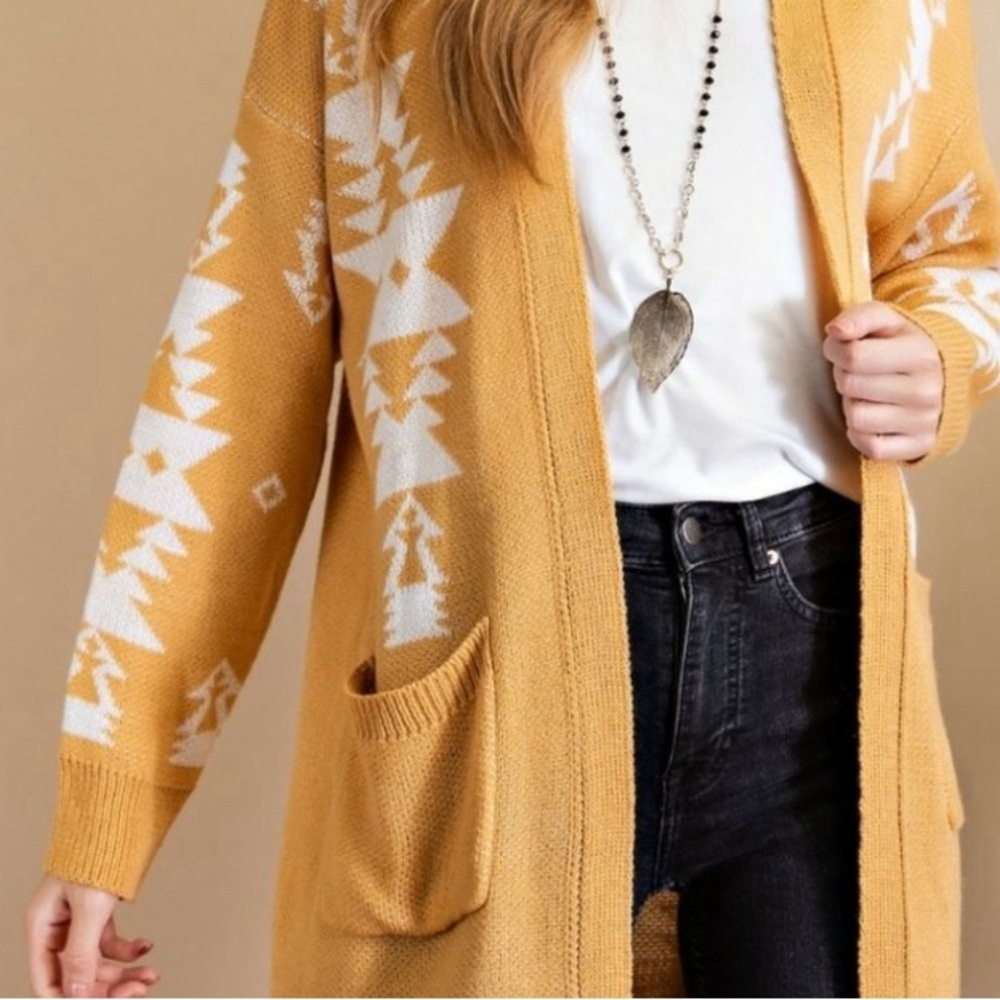 Yellow White Geometric Knit Sweater